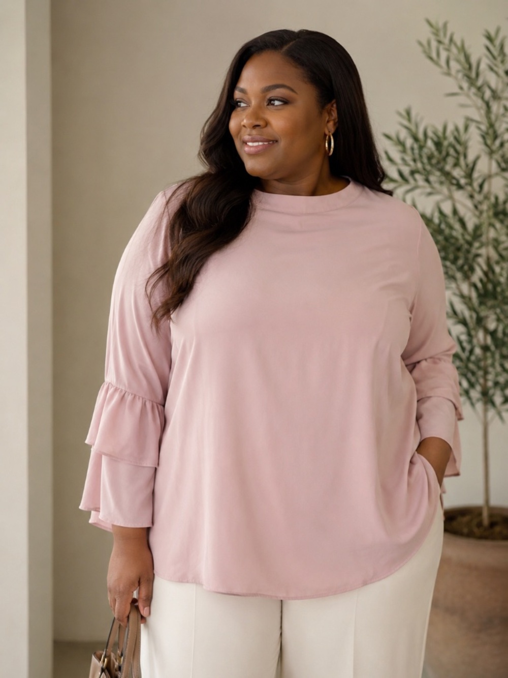 Blush Ruffle Sleeve Blouse